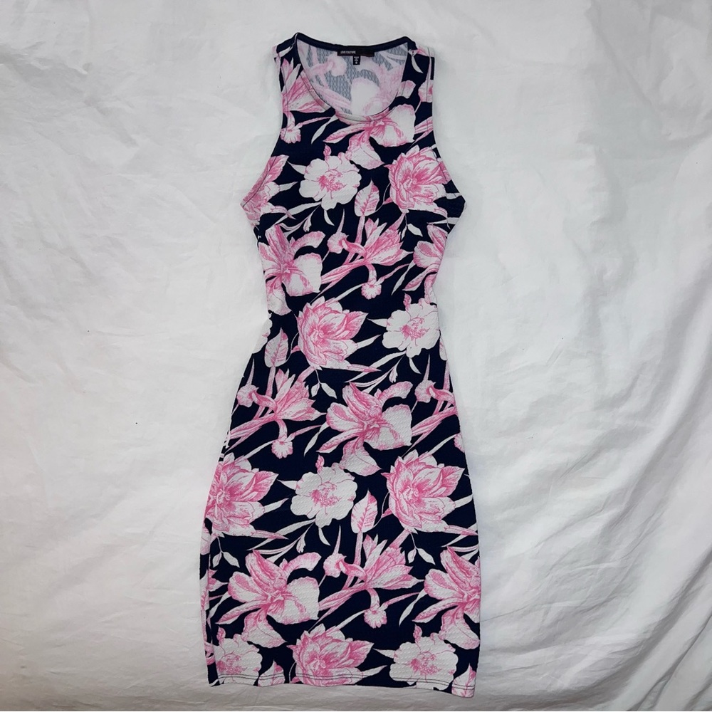 Pink Floral Bodycon Mini Dress 🌸 Open Back Cutout S